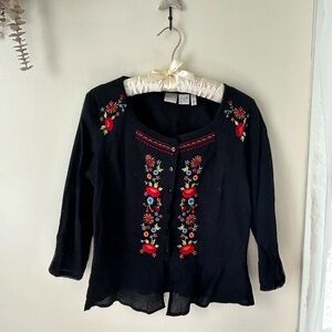 Vintage Black Embroidered Blouse